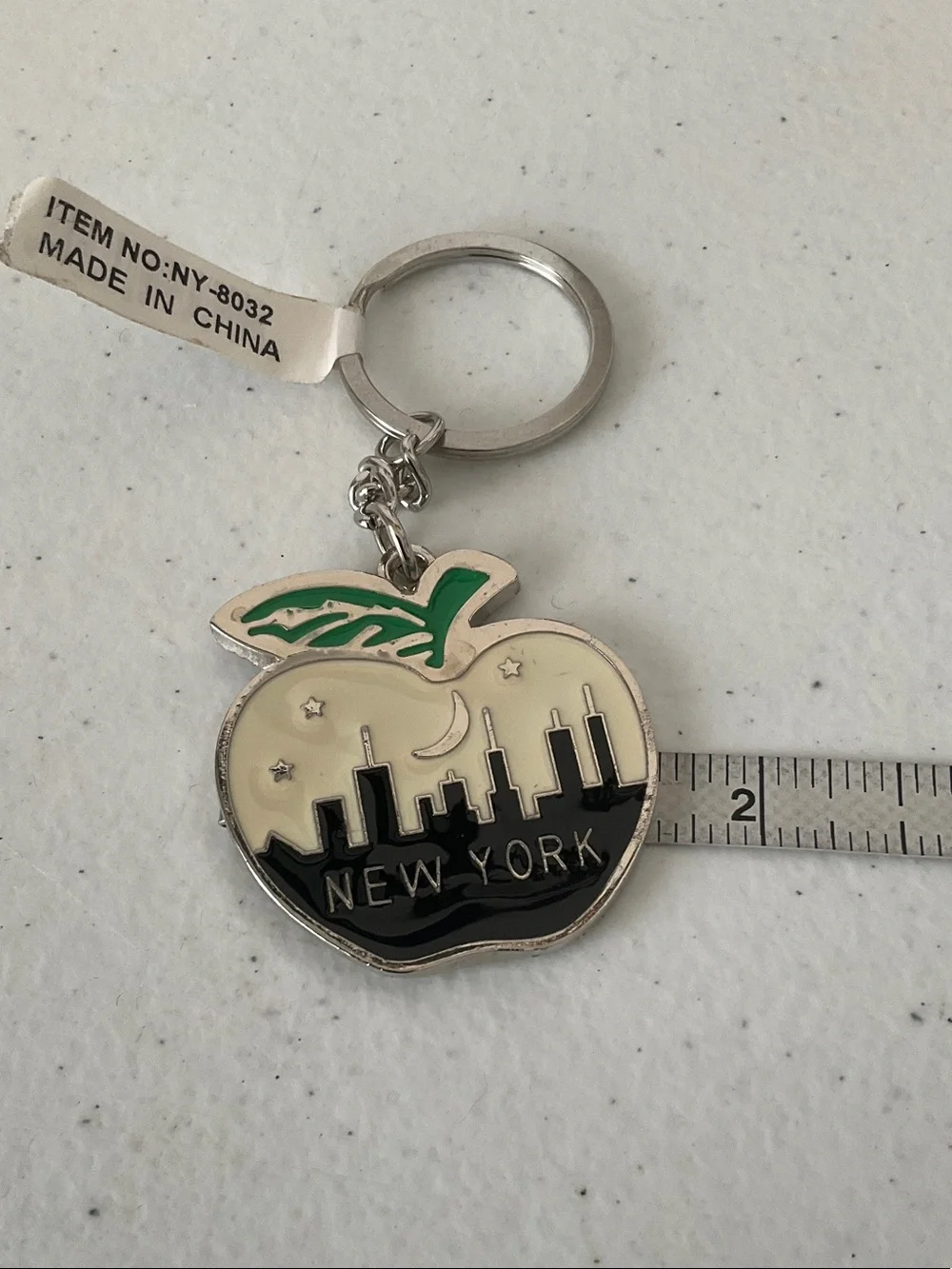 Textured Metallic Apple Keychain - Silver